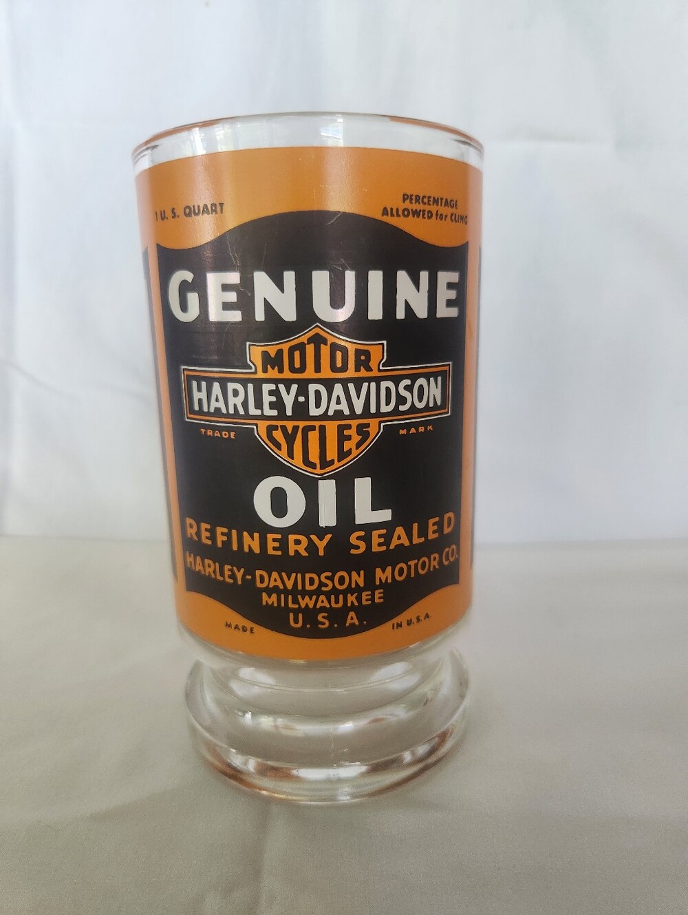 Harley Davidson Motorcycles Genuine Motor Oil Refinery Vintage Glass Beer Mug